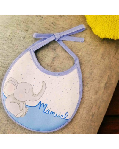 Babero Ilustrado Personalizado -  Elefante y Nombre del Bebé